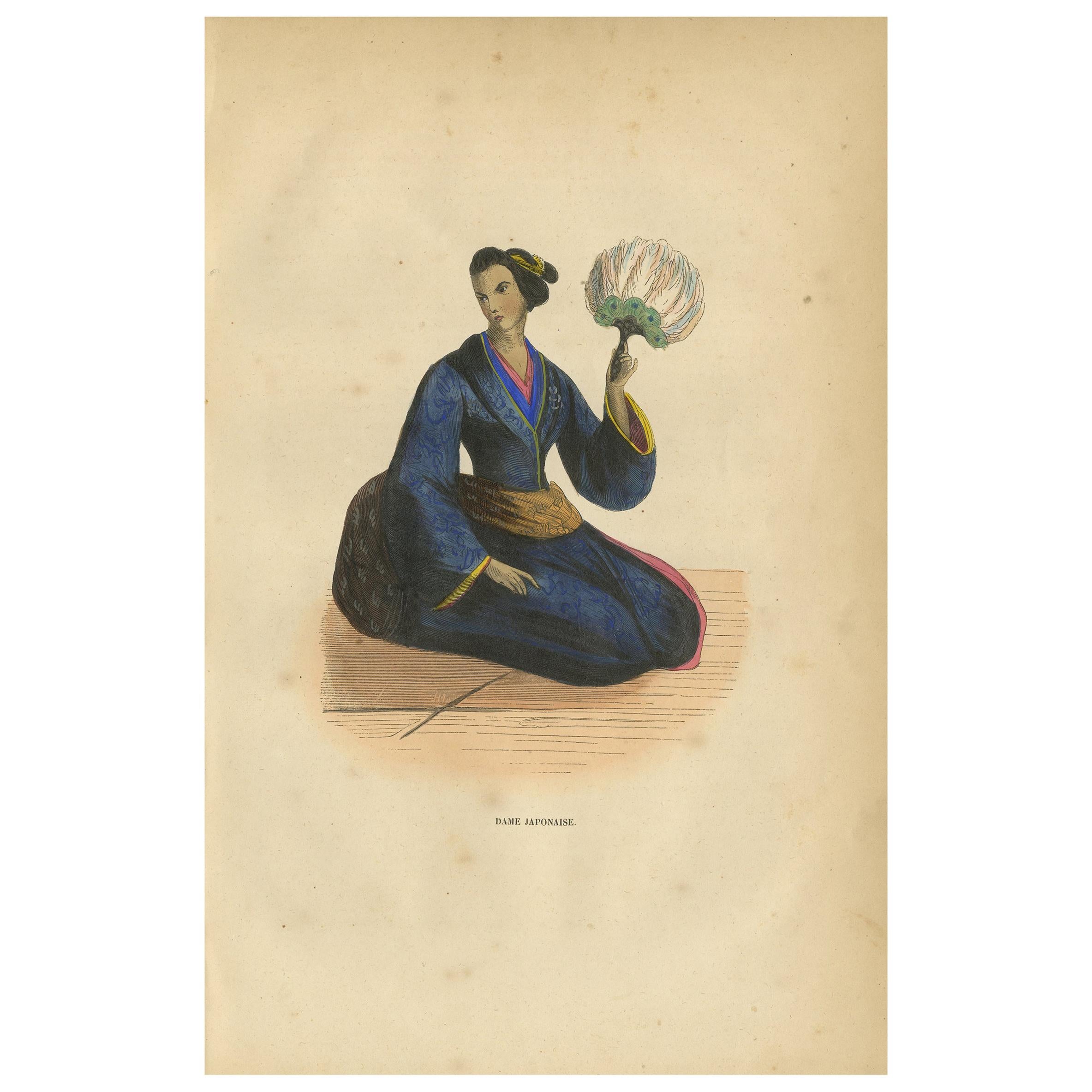 Antique Print of a Japanese Lady by Wahlen '1843' For Sale
