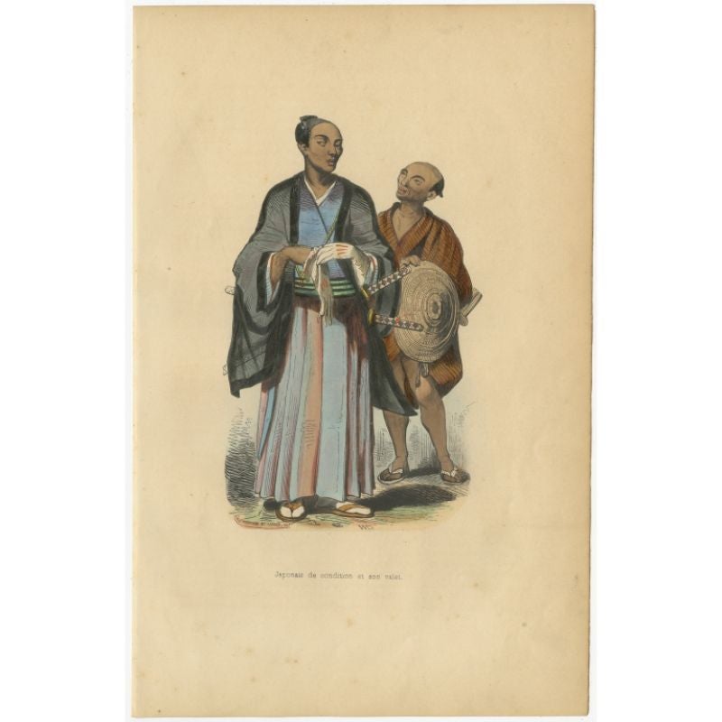 Antique Print of a Japanese Nobleman and his Servant, 1843 For Sale