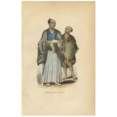 Antique Print of a Japanese Nobleman and His Servant by Wahlen, 1843