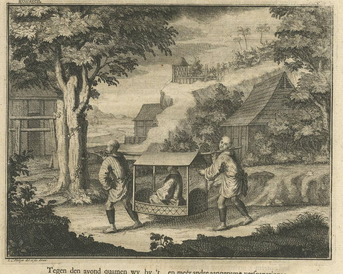 Antique Print of a Japanese Norimon by Valentijn, 1726