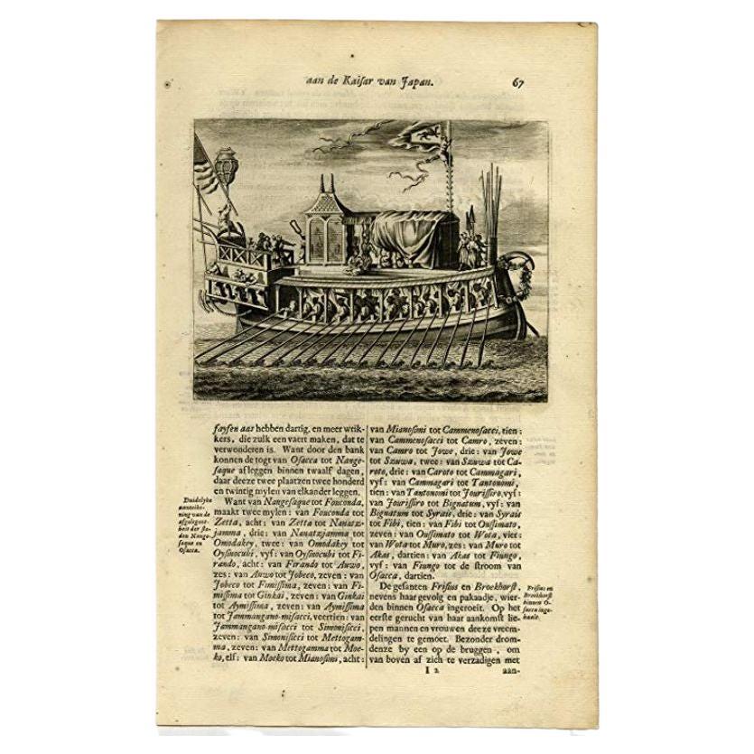Antique Print of a Japanese Pleasure or Galley Yacht (1669) For Sale