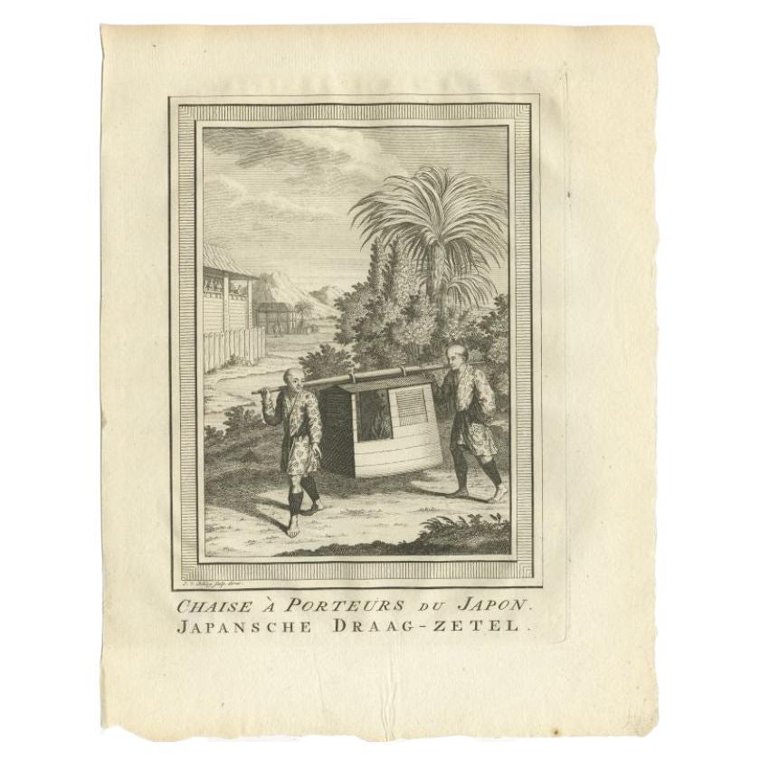Antique Print of a Japanese Sedan Chair by Van Schley, 1758