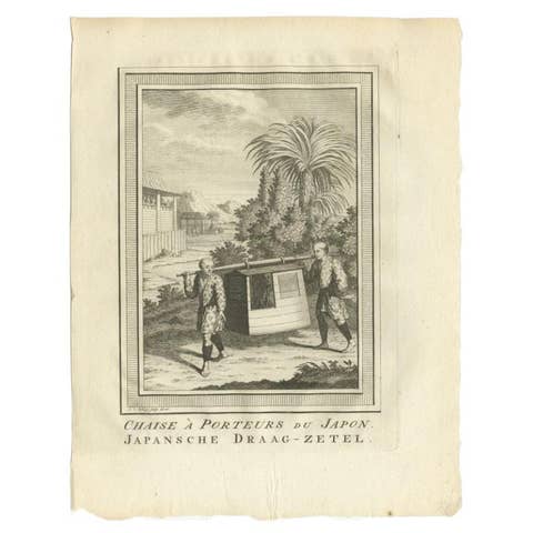 Antique Print of a Japanese Sedan Chair by Van Schley, 1758
