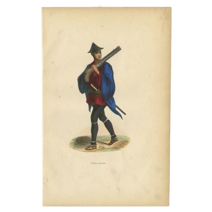 Antique Print of a Japanese Soldier, 1843 For Sale