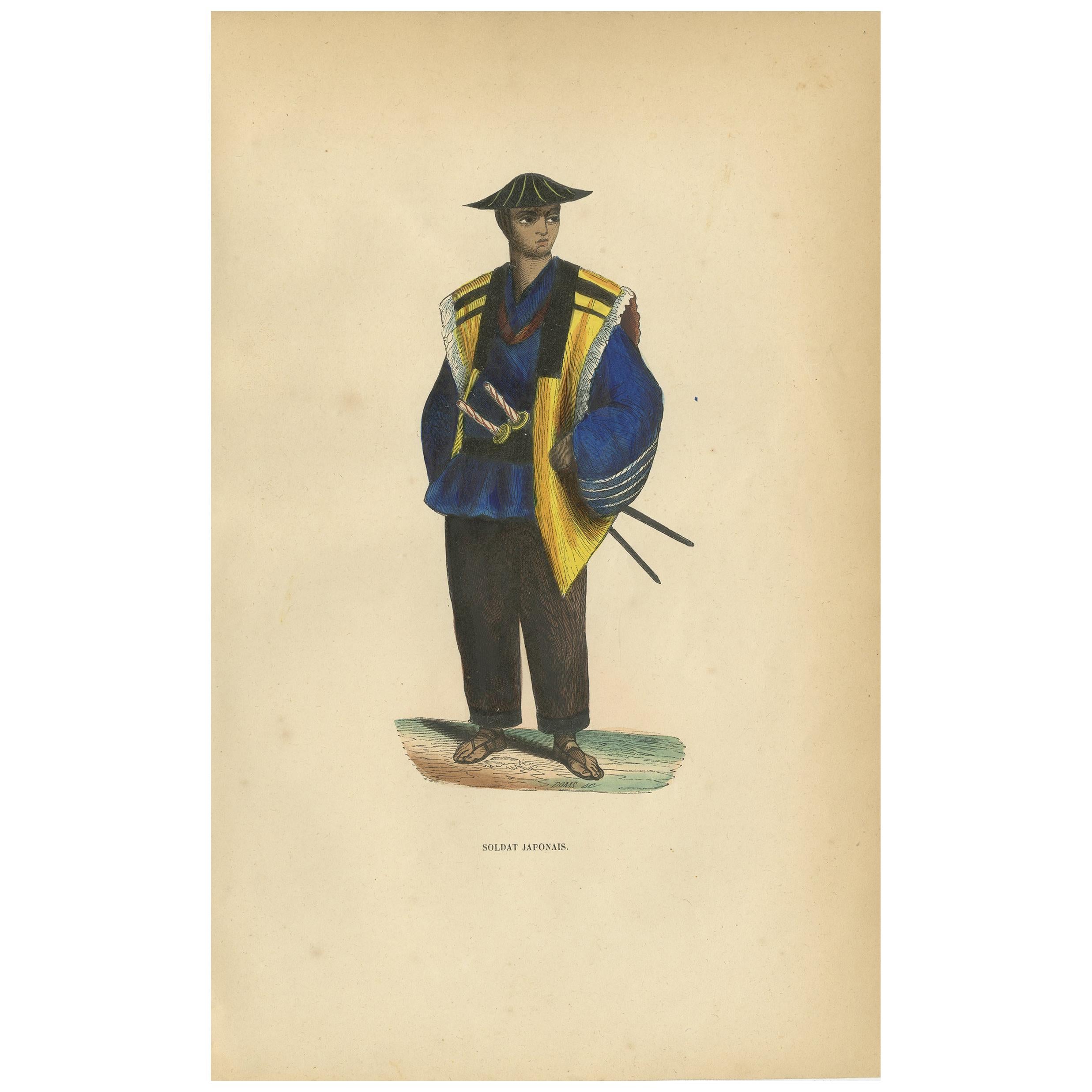 Antique Print of a Japanese Soldier by Wahlen, 1843 For Sale