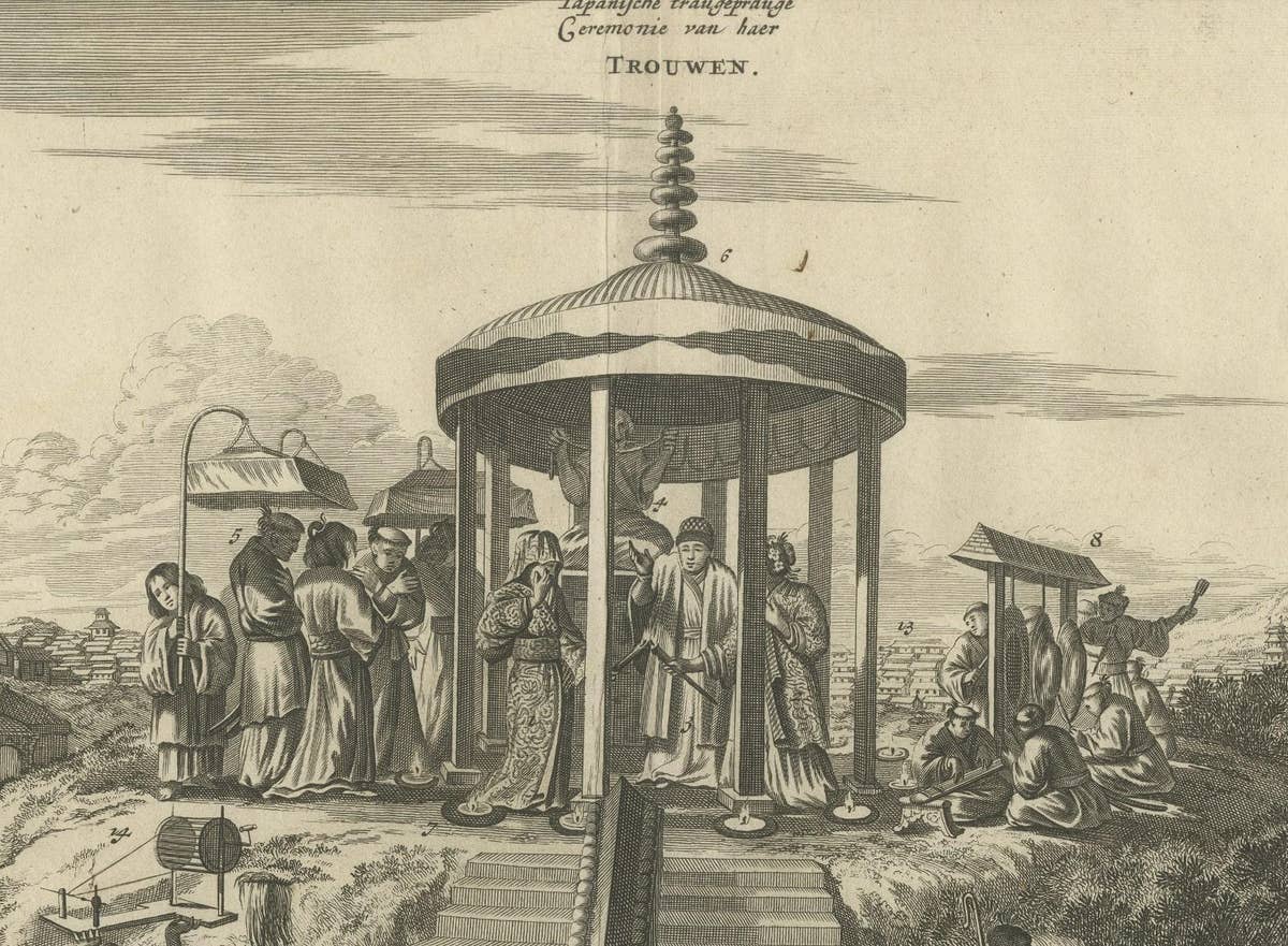 Antique Print of a Japanese Wedding Ceremony