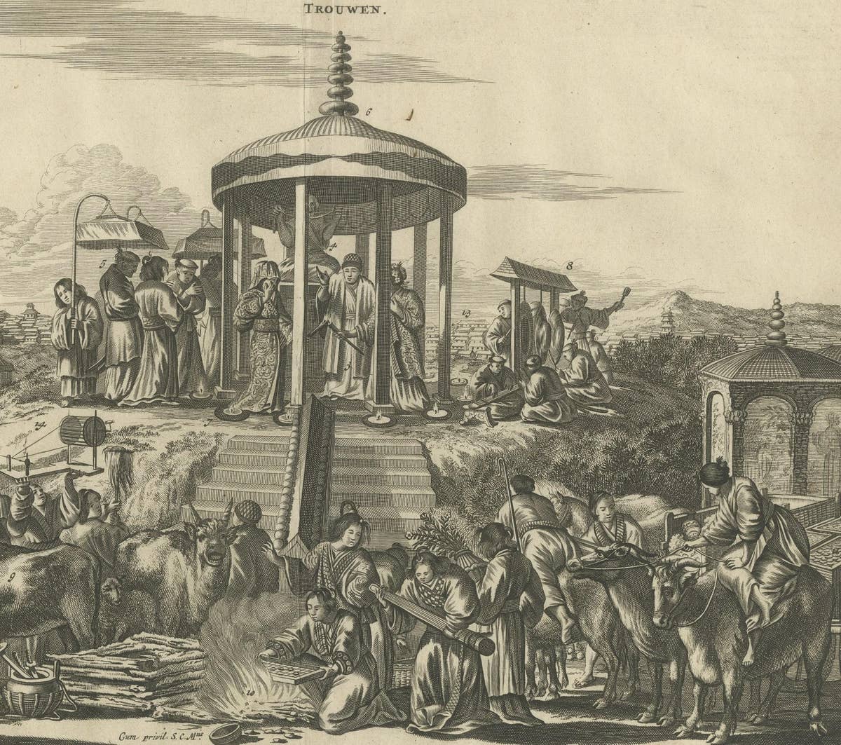 Antique Print of a Japanese Wedding Ceremony