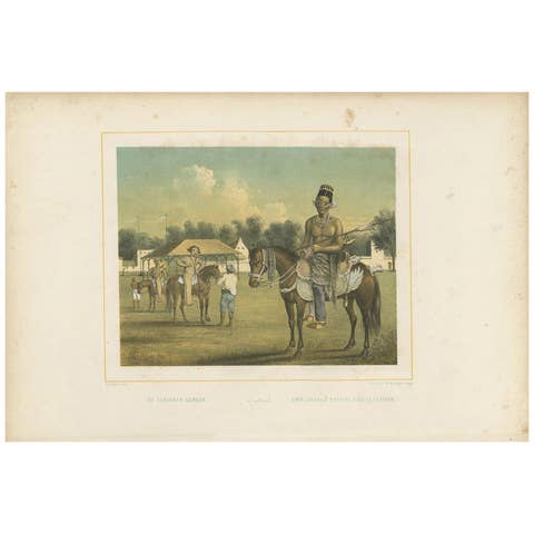 Antique Print of a Javanese Chief Preparing for a Tournament by Van Pers