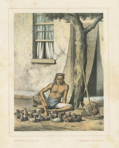 Antique Print of a Javanese Poultry Merchant by Van Pers, circa 1850