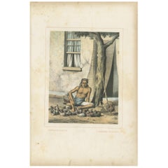 Impression ancienne d'un marchand de volailles javanais par Van Pers:: vers 1850