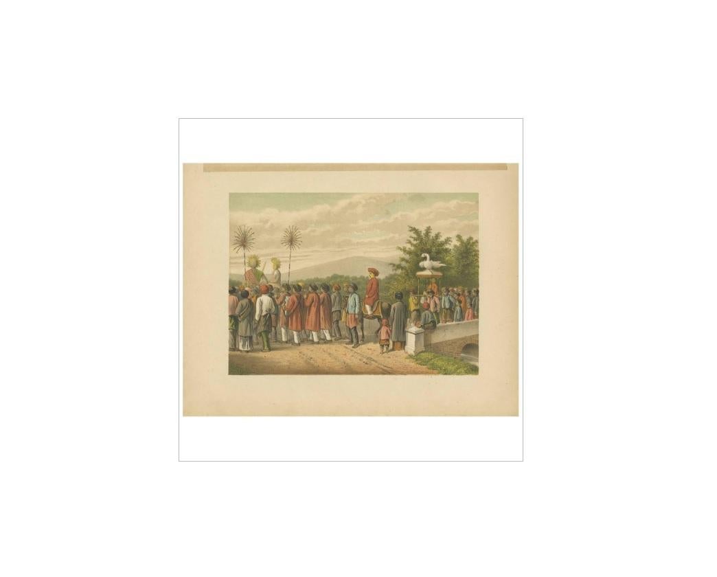 Antique Print of a Javanese Wedding Ceremony by M.T.H. Perelaer, 1888 In Good Condition For Sale In Langweer, NL