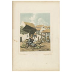 Antique Print of a Javanese Woman Selling Fruit in Indonesia, 1850
