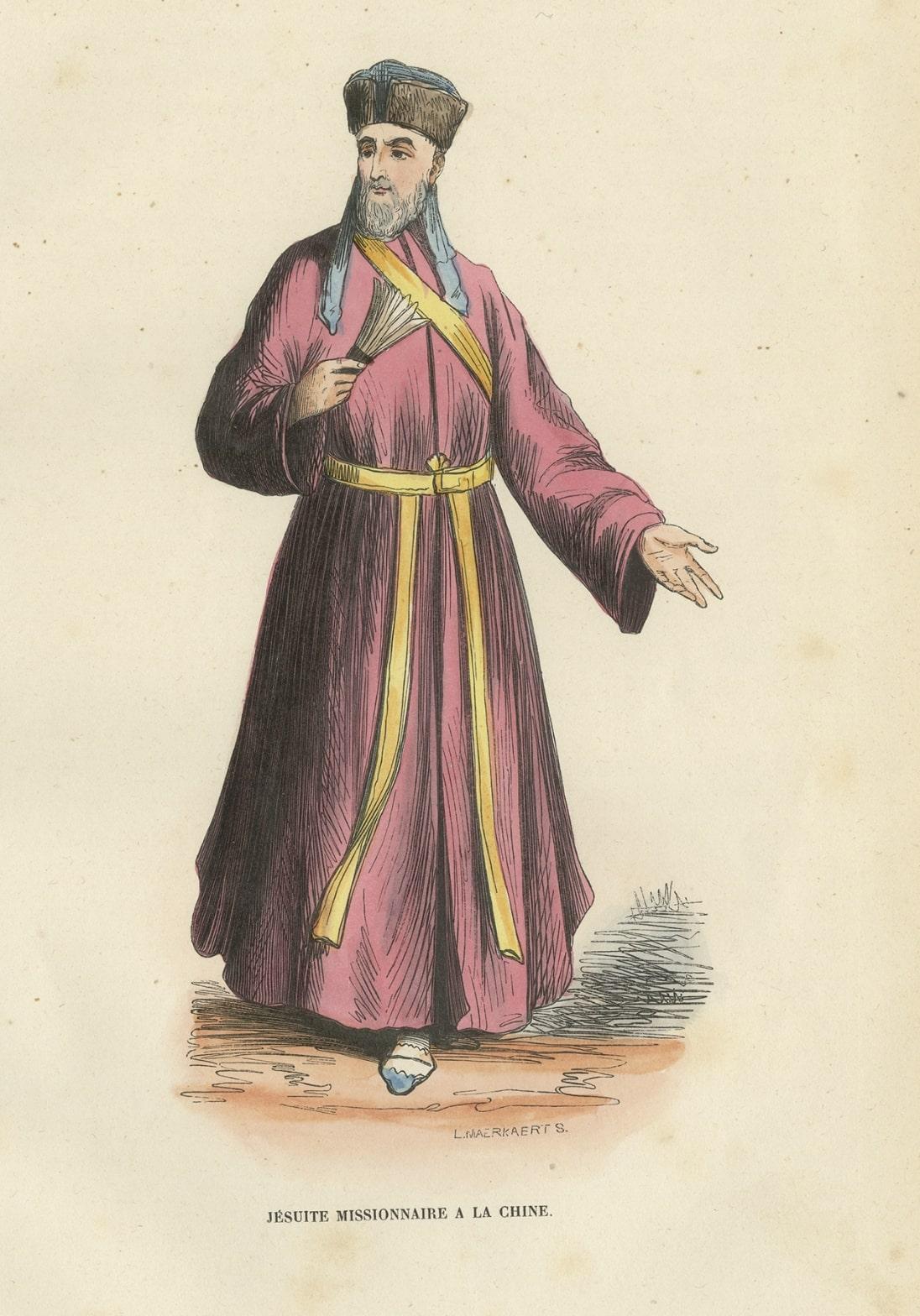 Paper Antique Print of a Jesuit Missionary in China, 1845 For Sale