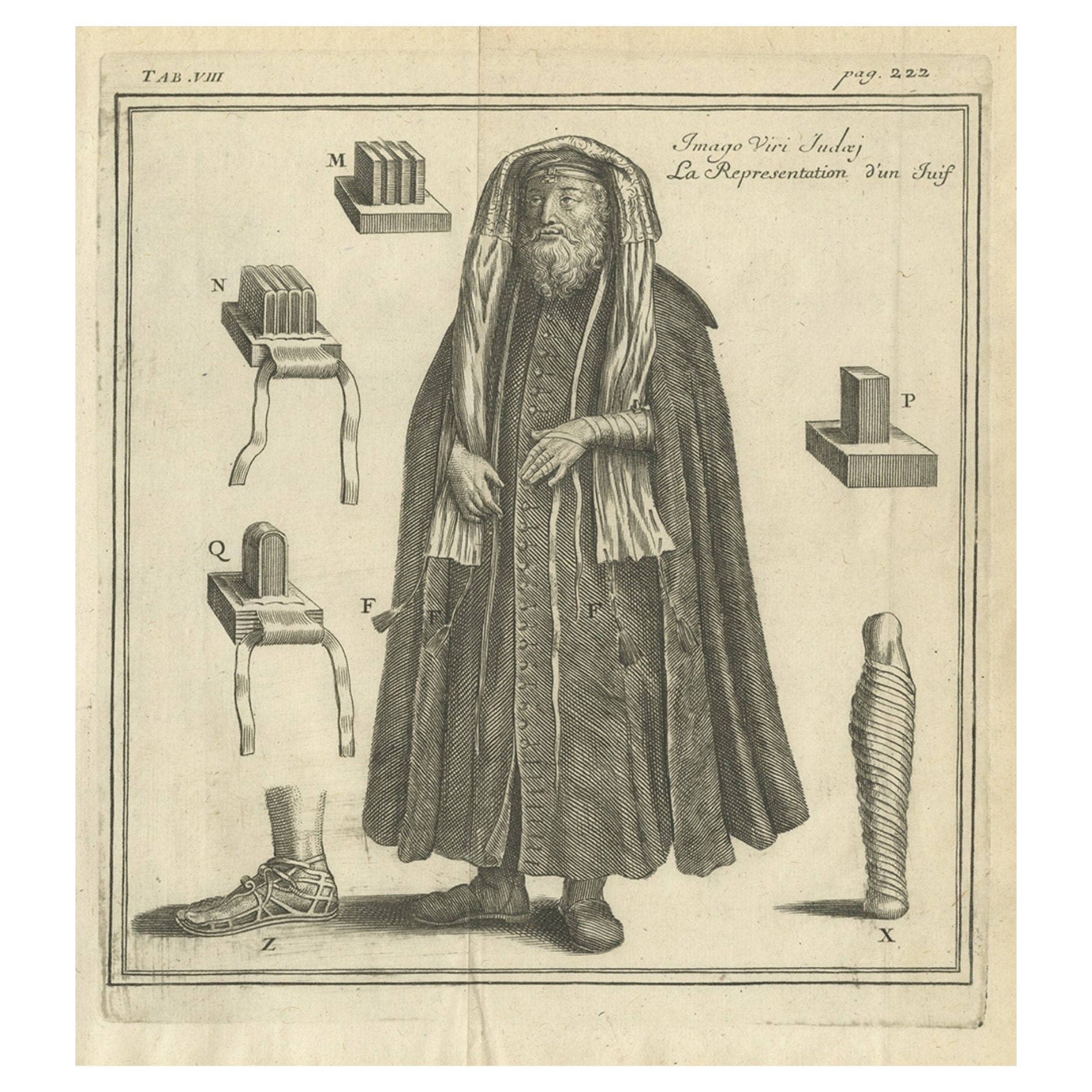 Stampa antica di un ebreo con elementi del suo costume, 1709