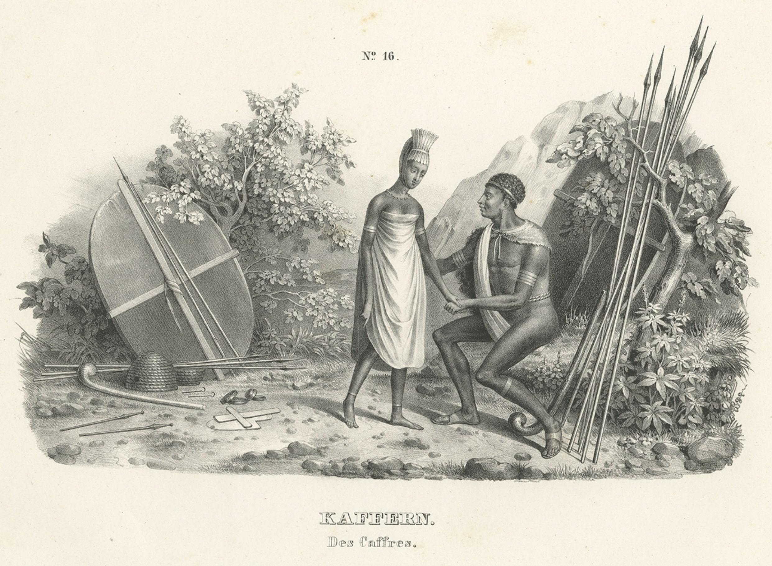 Impression ancienne d'un Kafir, un débelier ou démon arabe mesurant un term, 1845 Bon état - En vente à Langweer, NL