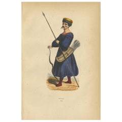 Impression ancienne d'un homme Kalmyk par Wahlen, 1843