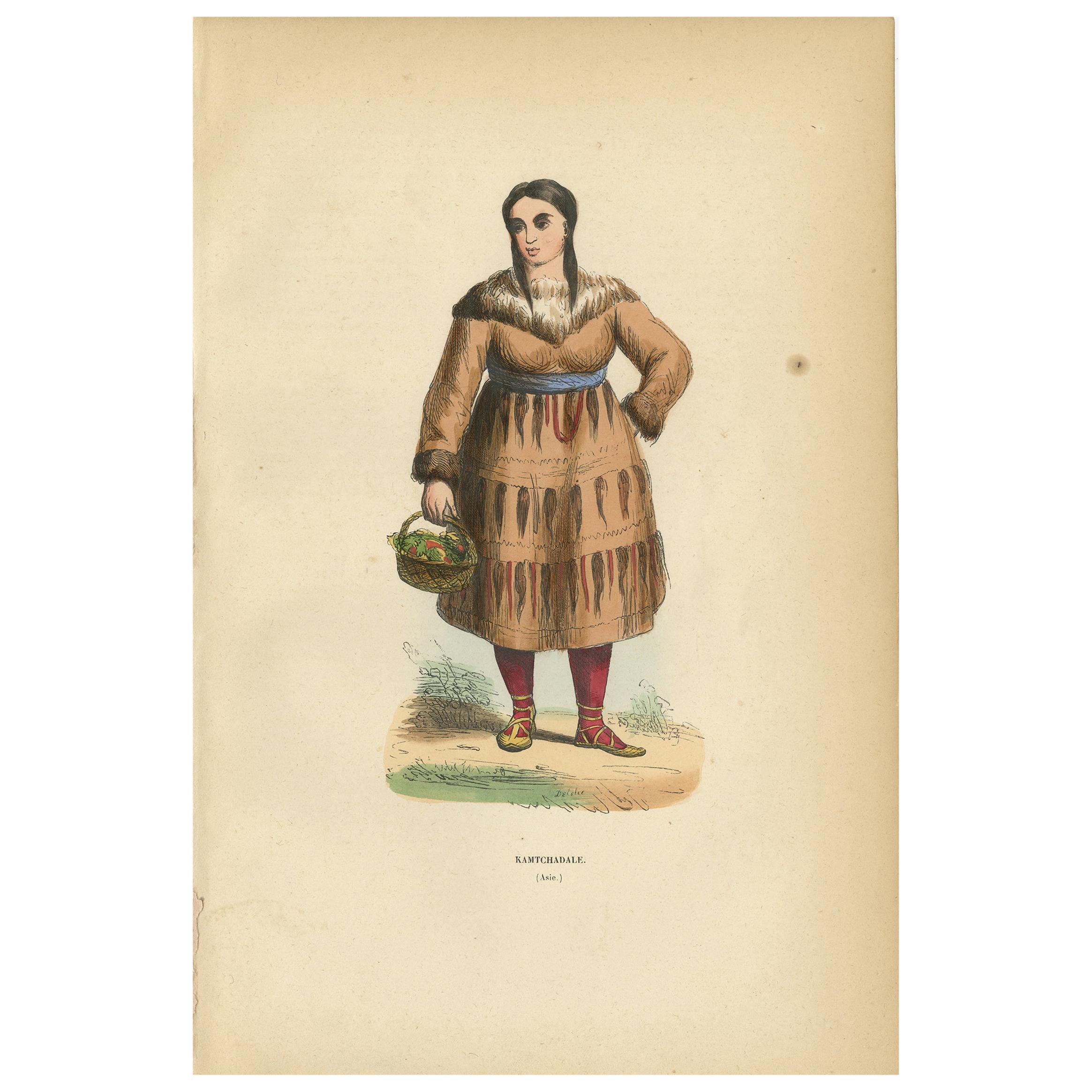 Antiker Druck einer Kamchada-Frau, wohnhaft in Kamchatka, Russland, ''1843''