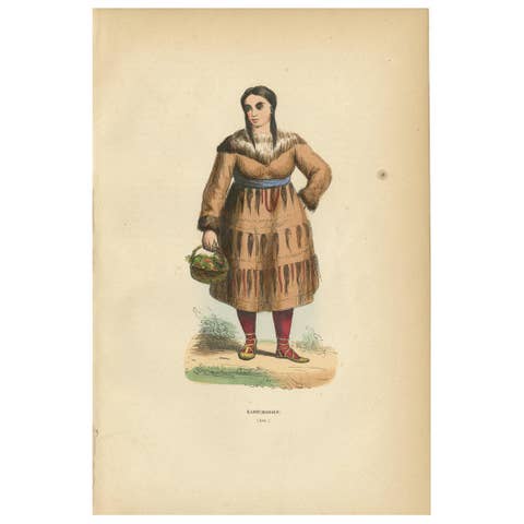 Antique Print of a Kamchadal Woman, inhabitant of Kamchatka, Russia, '1843'
