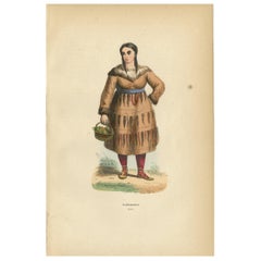 Antique Print of a Kamchadal Woman, inhabitant of Kamchatka, Russia, '1843'