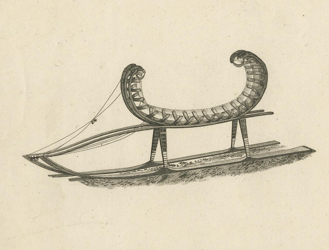 Dutch Antique Print of a Kamchatka Sleigh by Cook, 1803 For Sale