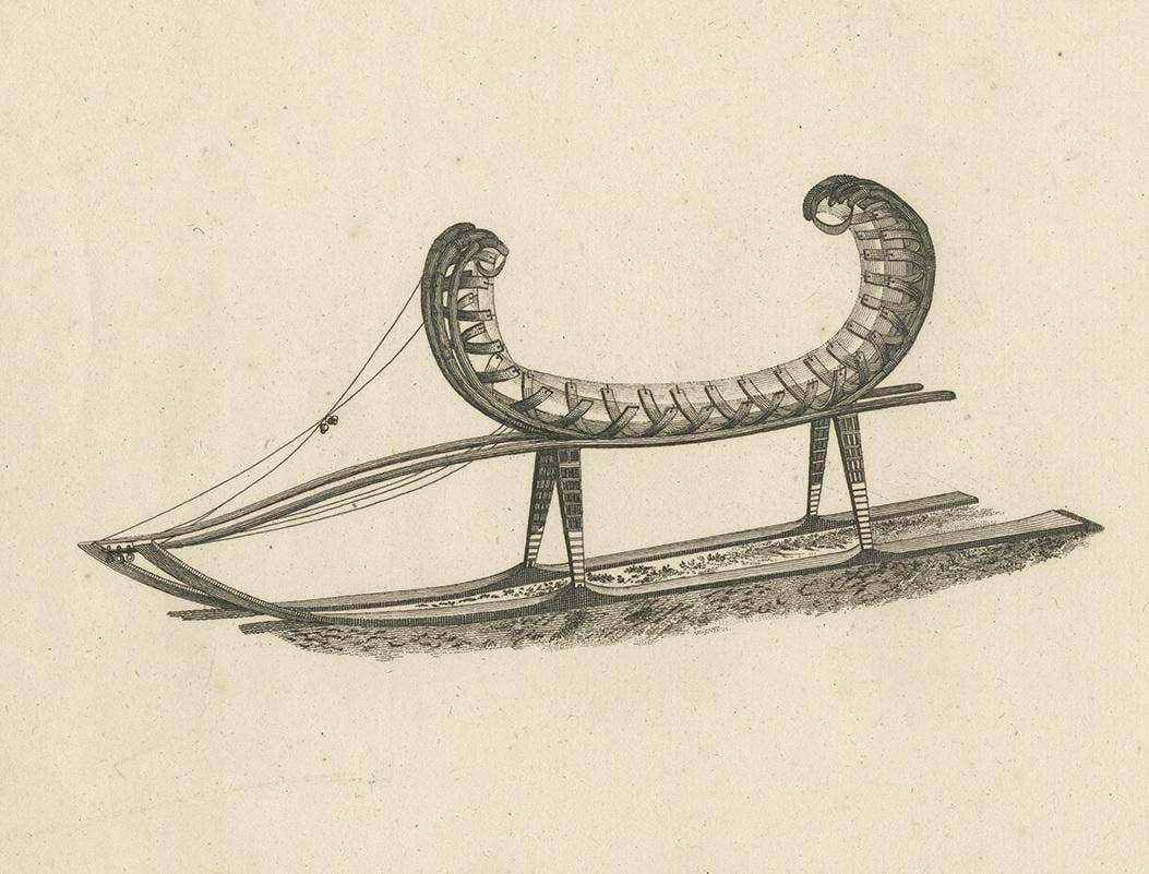 Antique Print of a Kamchatka Sleigh by Cook, 1803