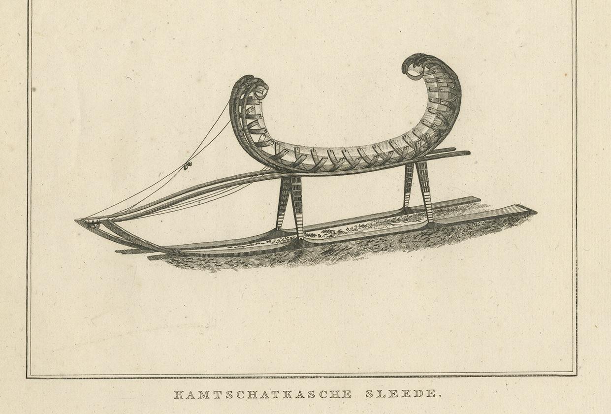 Engraved Antique Print of a Kamchatka Sleigh by Cook, 1803 For Sale