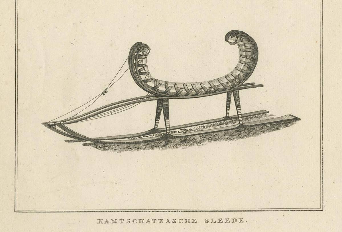 Antique Print of a Kamchatka Sleigh by Cook, 1803