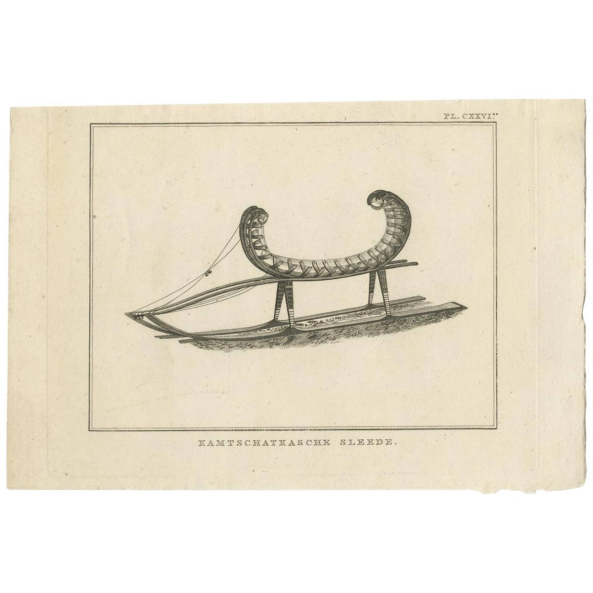 Antique Print of a Kamchatka Sleigh by Cook, 1803