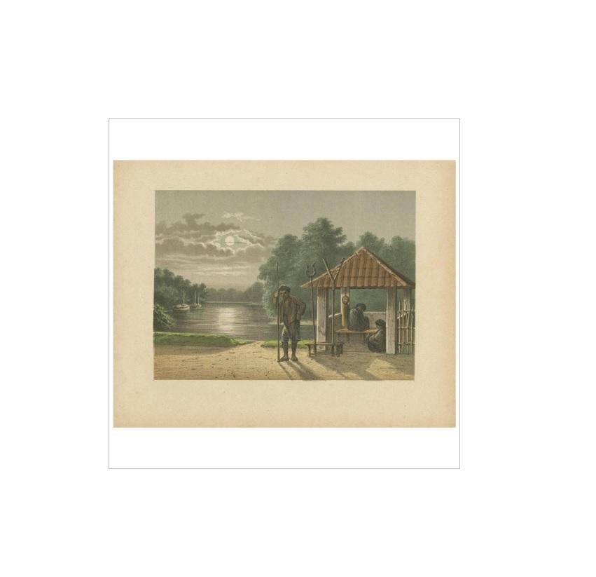 Antiker Druck einer Kampong-Garde in Batavia von M.T.H. Perelaer, 1888 (19. Jahrhundert) im Angebot