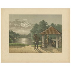 Impression ancienne d'une garde Kampong à Batavia par M.T.H. Perelaer, 1888