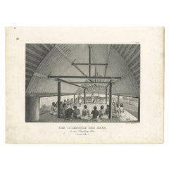 Antiker Druck einer Kava-Zeremonie auf Tonga-Tabu, um 1836