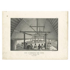 Antique Print of a Kava Ceremony on Tonga Tabu, c.1836