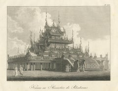 Antique Print of a Kioum or Buddhist Monastery in Burma by Symes '1800'