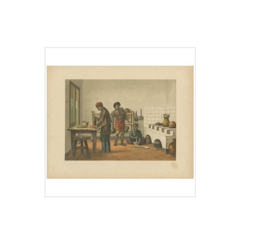 Antique Print of a Kitchen in Batavia by M.T.H. Perelaer, 1888 In Good Condition For Sale In Langweer, NL