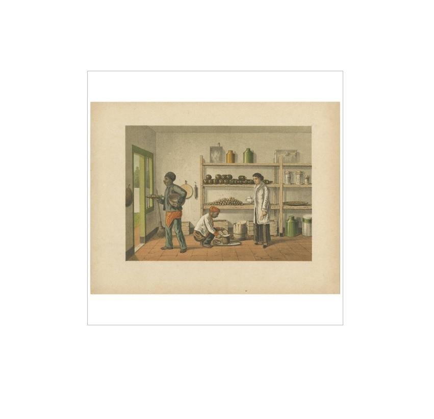 Antique Print of a Kitchen Storage in Batavia by M.T.H. Perelaer, 1888 In Good Condition For Sale In Langweer, NL