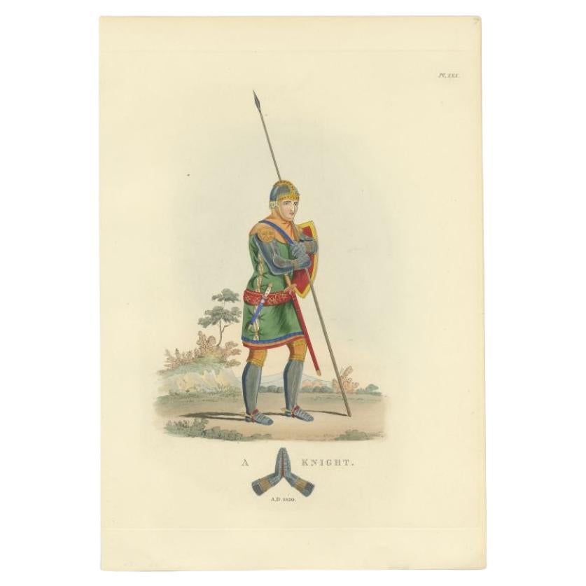 Antique Print of a Knight in England or Scotland '1842'