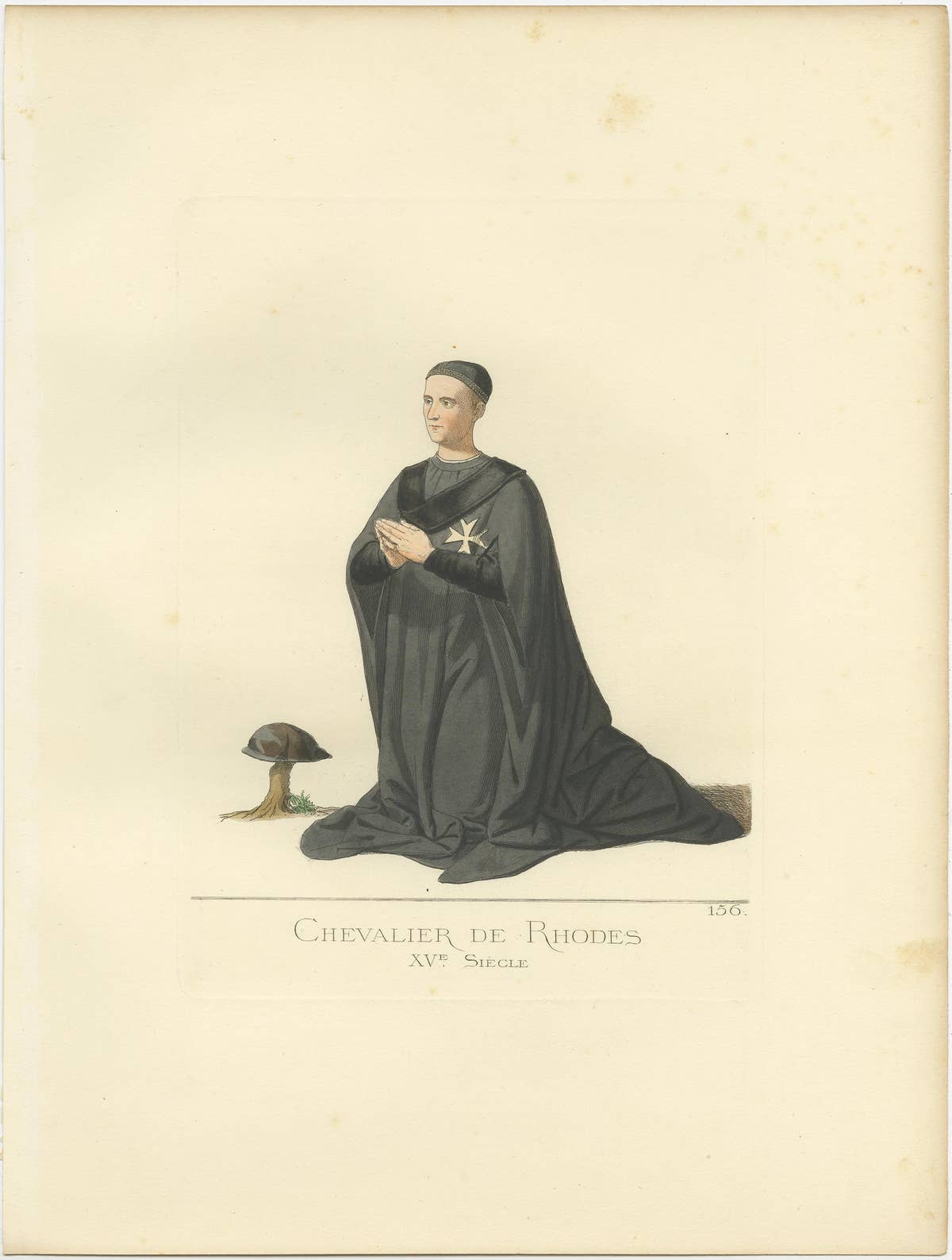Antique Print of a Knight of Rhodes in Religious Costume, by Bonnard, 1860