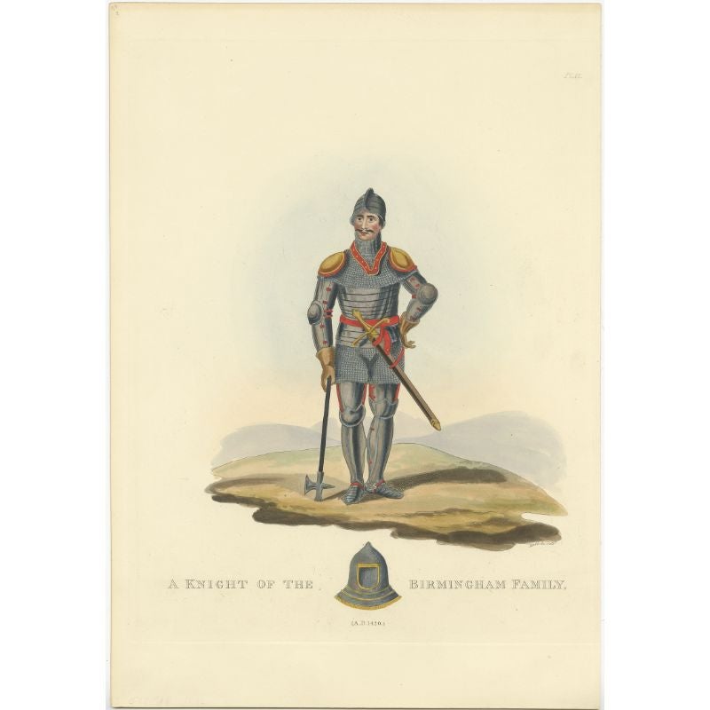 Antique Print of a Knight of the Birmingham Family, 1842 For Sale