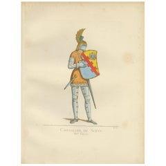 Antique Print of a Knight of the Knot, 14th century, by Bonnard, 1860