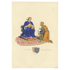 Antique Print of a Knight Performing Homage, 1842