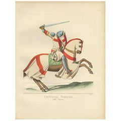 Antique Print of a Knights Templar, 14th Century, by Bonnard, 1860