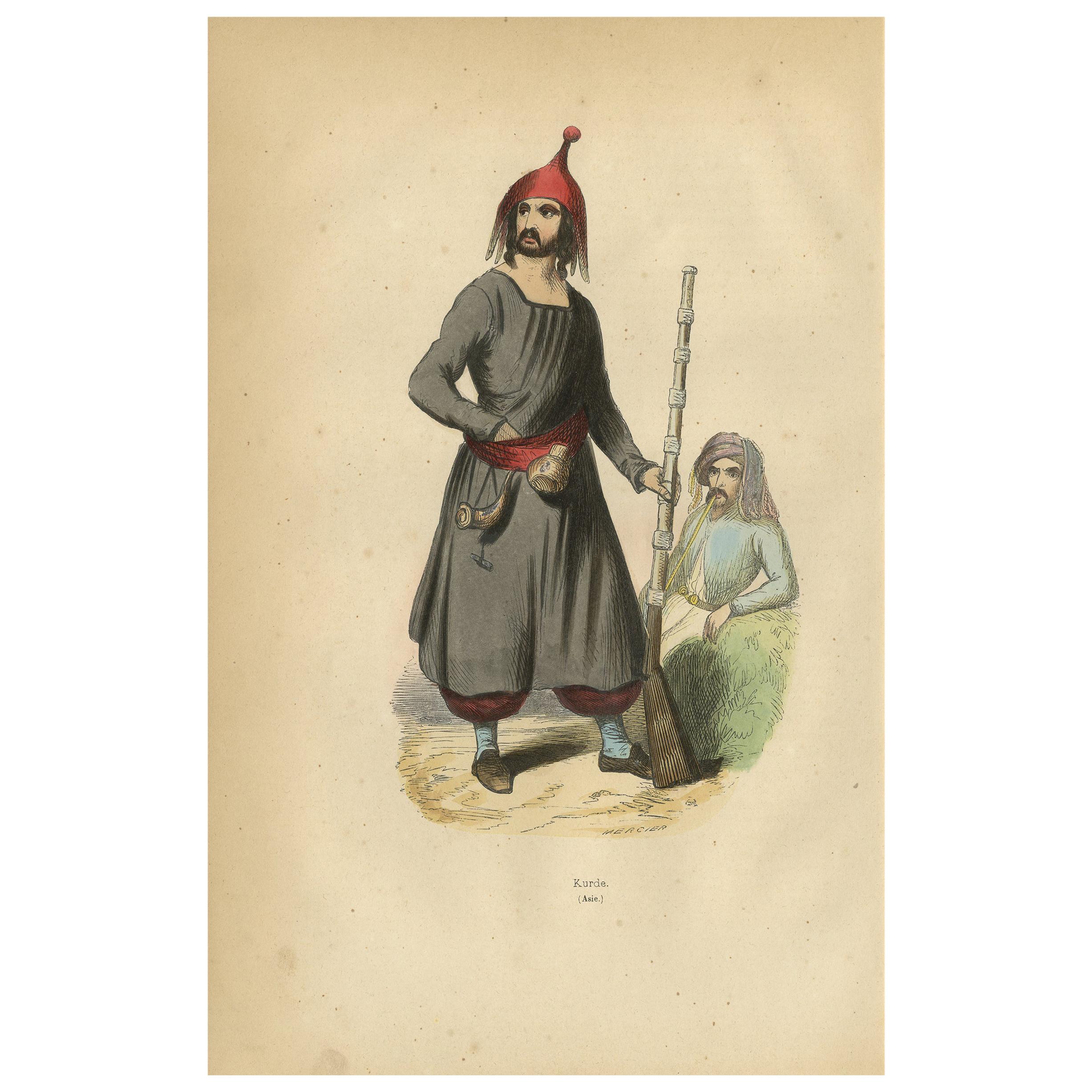 Antique Print of a Kurd by Wahlen, 1843 For Sale