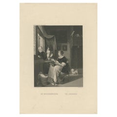 Stampa antica di una merlettaia francese, '1850 ca.