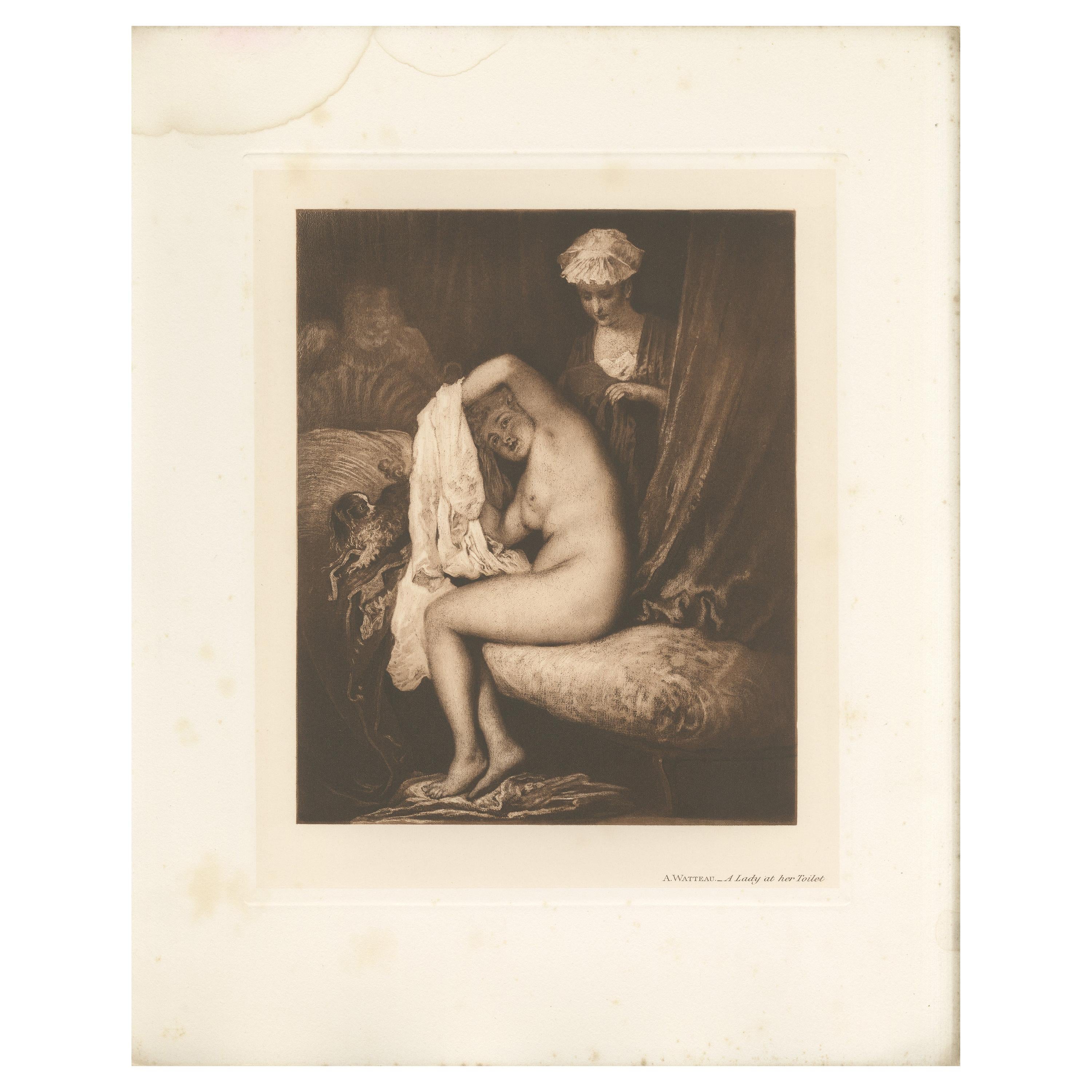 Antique Print of 'A Lady at her Toilet' Made after Watteau '1902' For Sale