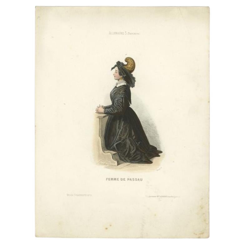Antique costume print titled 'Femme de Passau'. Old print depicting a lady from Passau, Germany. This print originates from 'Costumes Moderne (Musée de Costumes). 

Artists and Engravers: Published in Paris: Ancienne Maison Aubert.

Condition: