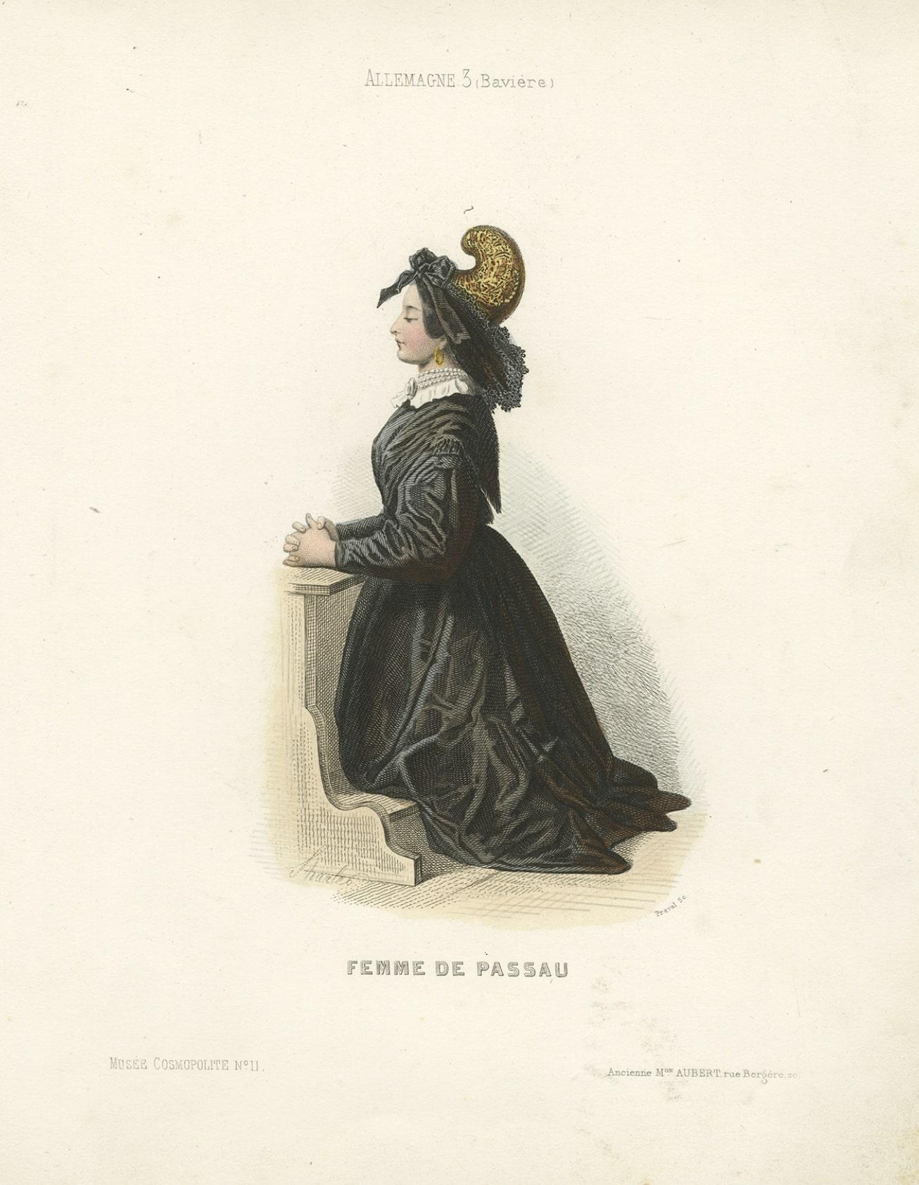 Paper Antique Print of a Lady from Passau, City in Lower Bavaria, Germany, 1850 For Sale