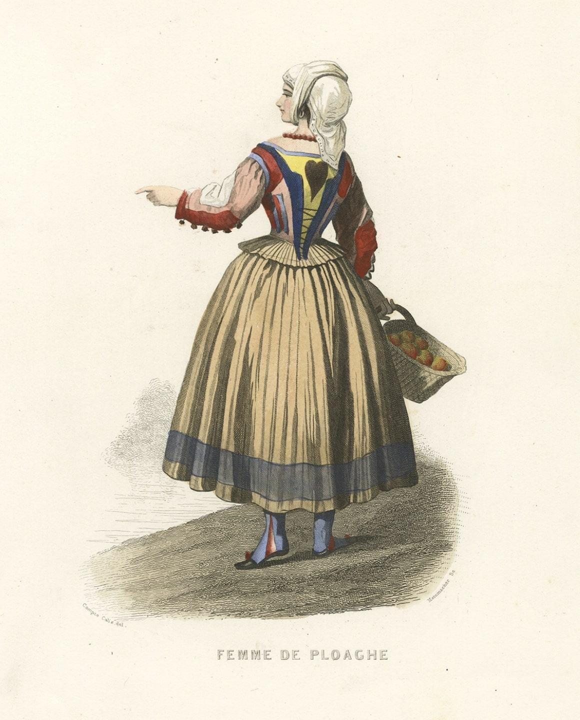 Paper Antique Print of a Lady from Ploaghe in Sassari 'Sardinia' in Italy, 1850 For Sale