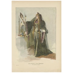 Antiker Druck einer Dame in einem Ankleidezimmer 'um 1900