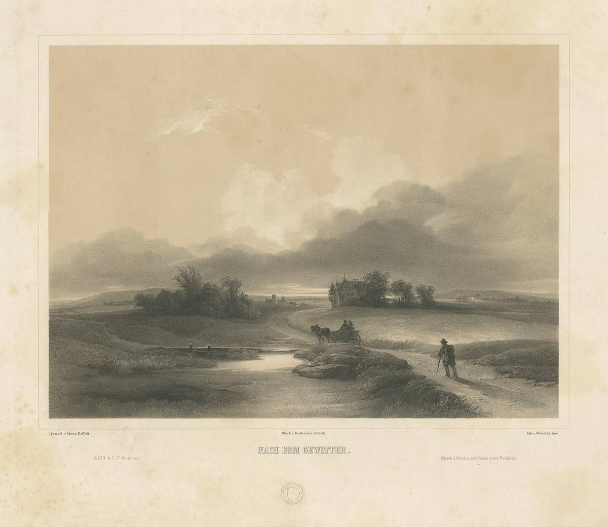 Antique Print of a Landscape after a Thunderstorm by Weixelgartner, 'c.1860'