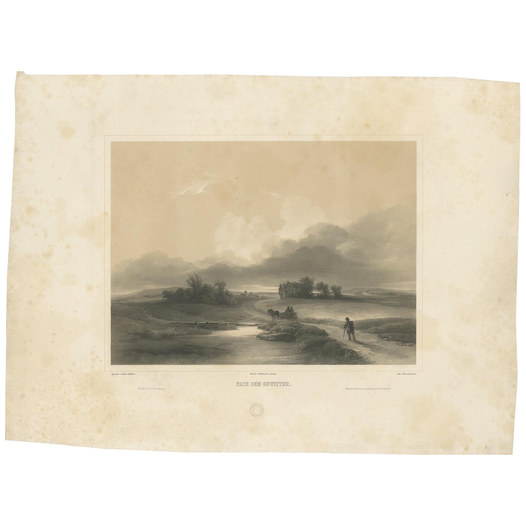 Impression ancienne d'un paysage d'après un tempête de neige par Weixelgartner, vers 1860 en vente